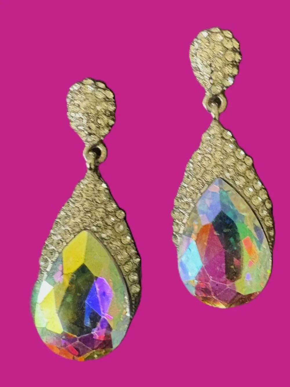 Iridescent Sundrop Rhinestone Earrings EUC